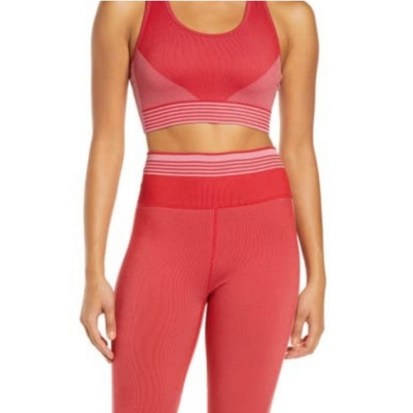 Zella High Waist Leggings & Racerback Sports Bra Set Red White M/L - Picture 1 of 1